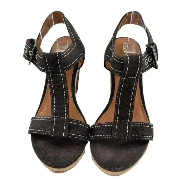 Franco Sarto womens sandals size 6 black canvas platform wedge Espadrilles - Picture 2 of 13